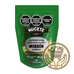 aceitunas verdes nucete rellenas con pasta de morrón 100grs