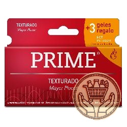 preservativos prime texturado + 3 sobres gel 6uni