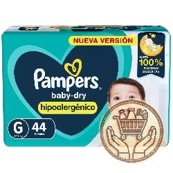 pañales pampers baby-dry hipoalergénico g 44uni