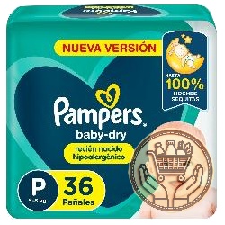 pañales pampers baby-dry hipoalergénico rn p 36uni