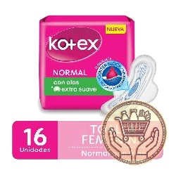 toallitas femeninas kotex normal con alas 16uni